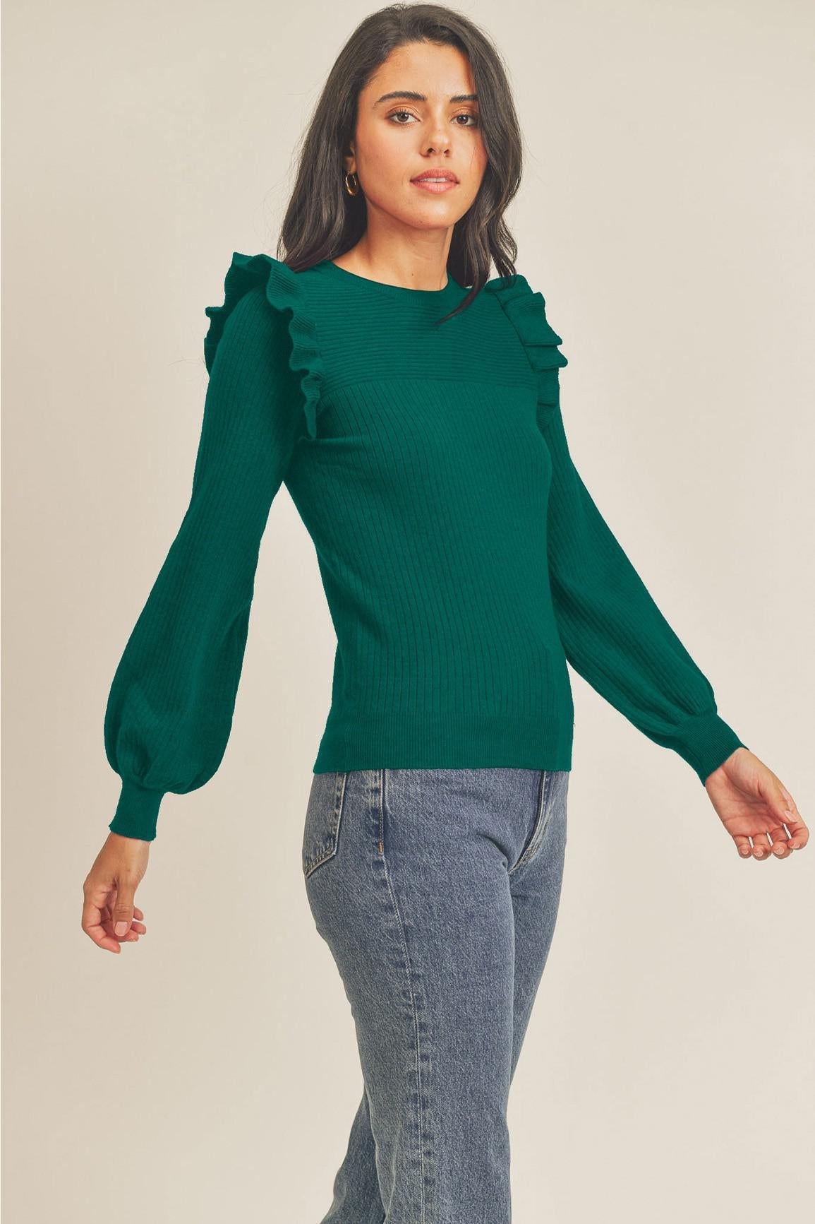 Alpine Green Ruffle Sweater